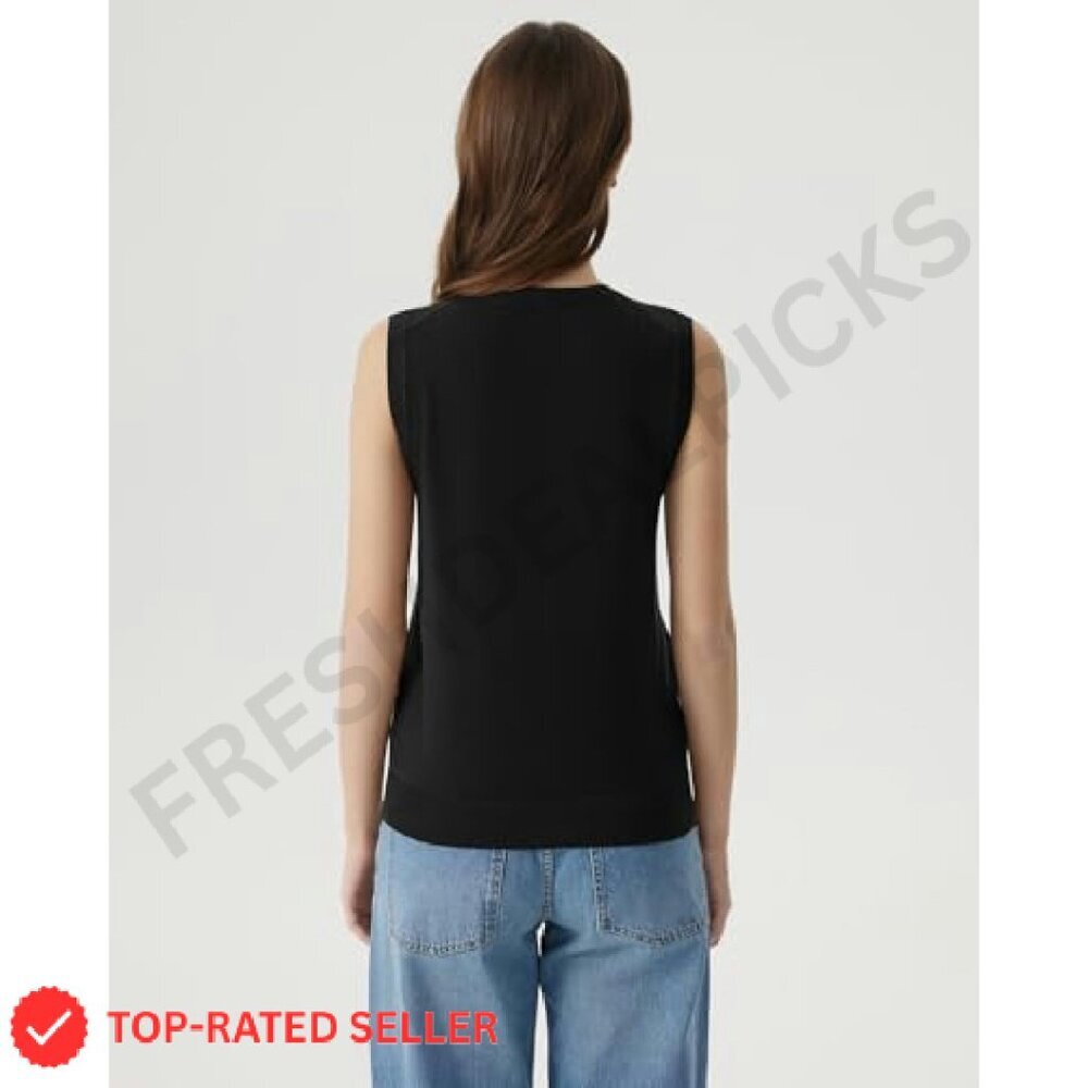 Silk Cashmere Blend Sweater Vest Crew Neck Sleeveless Pullover Lightweight - Picture 5 of 8